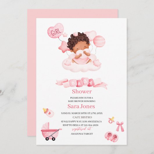 Invitation Aquarelle c'est fille Boho Nursery Baby shower (Devant / Derrière)