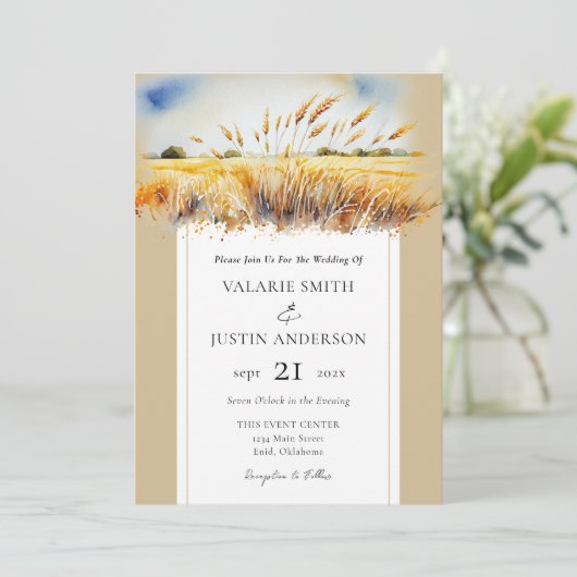 Invitation Aquarelle Champ de blé Mariage occidental Tout en  (Debout devant)
