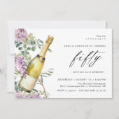 Invitation Aquarelle Champagne Élégante 50e anniversaire fémi (Devant)