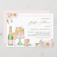 Aquarelle Champagne et Baby shower Floral de gâtea