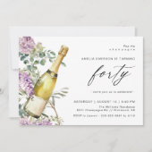 Invitation Aquarelle Champagne | Fun Elegant 40e anniversaire (Devant)