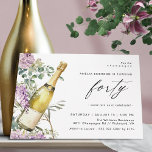 Invitation Aquarelle Champagne | Fun Elegant 40e anniversaire<br><div class="desc">Jolie invitation à 40ème anniversaire avec une aquarelle illustrant une bouteille de champagne entourée de fleurs violettes. Un grand "quarante" texte est écrit en script,  pour une invitation amusante mais élégante,  avec une couleur verte pâle coordonnée au verso.</div>