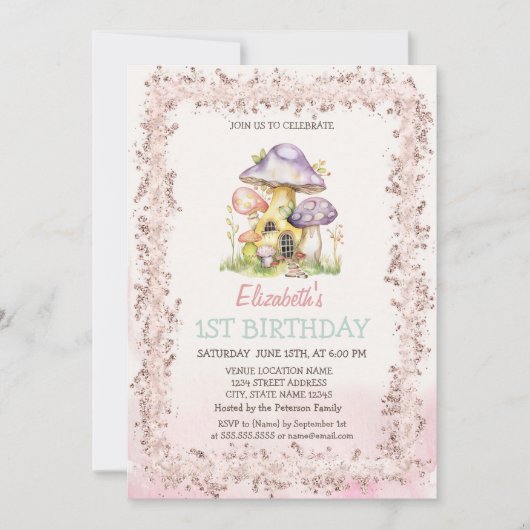 Invitation Aquarelle Champignon Maisons Parties scintillant C (Devant)