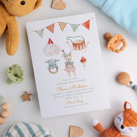 Invitation Aquarelle Champignons et Baby shower Whimsical