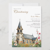 Invitation Aquarelle Charming Church Baptême Christening (Devant)
