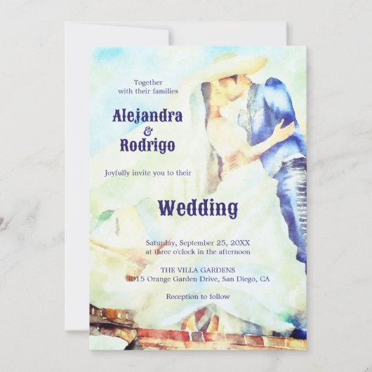 Invitation Aquarelle Charro et mariée Mariage de scène d'entr (Devant)