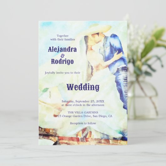 Invitation Aquarelle Charro et mariée Mariage de scène d'entr (Debout devant)