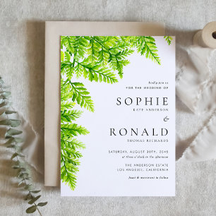 Invitation Aquarelle Chartreuse Green Fern Feuille Mariage
