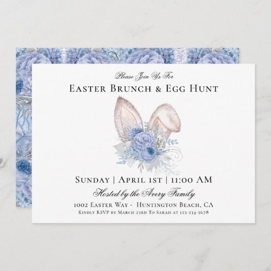 Invitation Aquarelle Chasse aux oeufs de Brunch de Pâques (Devant / Derrière)