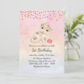 Invitation Aquarelle Chat bébé et fleurs 1er anniversaire (Debout devant)