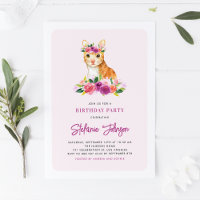 Aquarelle Chat orange Fleurs pourpres Anniversaire
