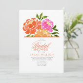 Invitation Aquarelle Chaud rose Orange Floral douche nuptiale (Debout devant)