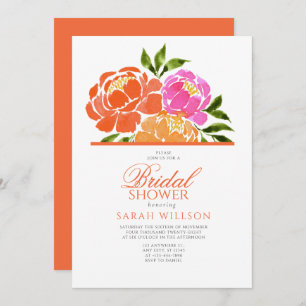 Invitation Aquarelle Chaud rose Orange Floral douche nuptiale