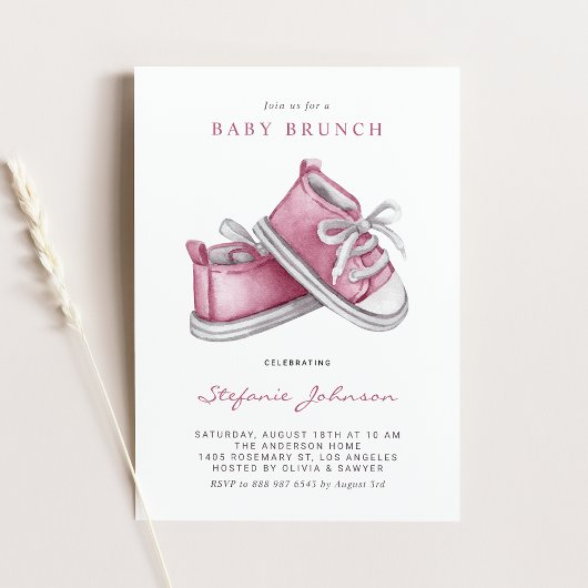 Invitation Aquarelle Chaussures Bébé Rose C'est une Fille Béb