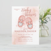 Invitation Aquarelle Chaussures pour bébé rose (Debout devant)