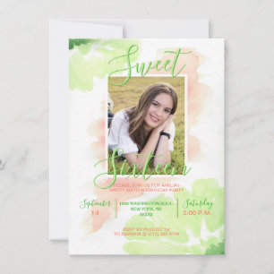 Invitation Aquarelle Chaux SWEET SIXTEEN floral rose 16