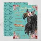 Invitation Aquarelle cheval anniversaire cowgirl Pony (Devant / Derrière)