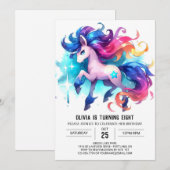 Invitation Aquarelle Cheval modifiable Anniversaire (Devant / Derrière)
