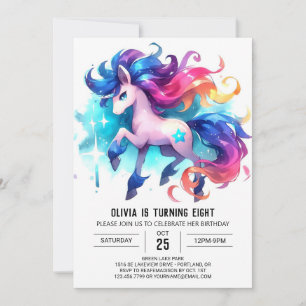 Invitation Aquarelle Cheval modifiable Anniversaire