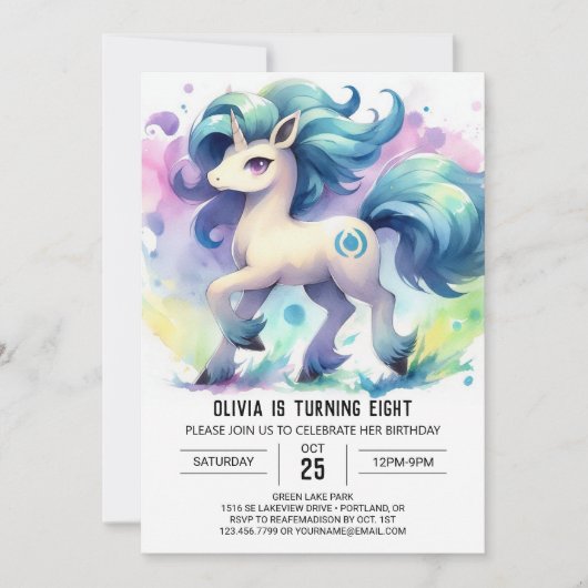 Invitation Aquarelle Cheval numérique Anniversaire (Devant)