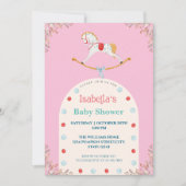 Invitation Aquarelle Cheval Rocse Baby shower rose (Devant)