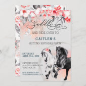 Invitation Aquarelle Cheval Saddup Fleur Rouge Noir (Devant / Derrière)
