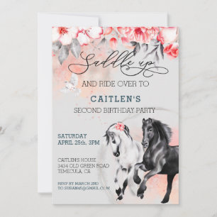 Invitation Aquarelle Cheval Saddup Fleur Rouge Noir