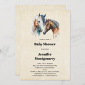 Invitation Aquarelle Chevaux Boho Driving Baby shower de pein (Devant / Derrière)