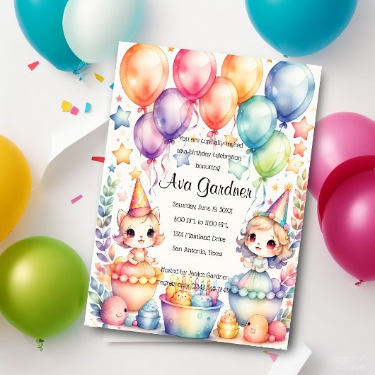 Invitation Aquarelle Chibi Anniversaire