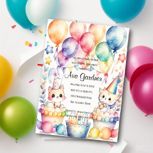 Invitation Aquarelle Chibi Anniversaire