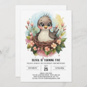 Invitation Aquarelle Chic Bird Anniversaire (Devant / Derrière)