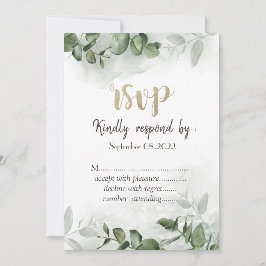 Invitation Aquarelle Chic Eucalyptus Vert RSVP (Devant)