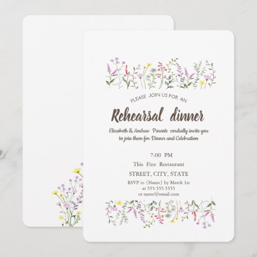 Invitation Aquarelle Chic Fleur Sauvage (Devant / Derrière)