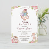 Invitation Aquarelle Chic Fleurs Fête des mariées de théière (Debout devant)