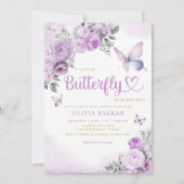 Invitation Aquarelle Chic Papillon pourpre Baby Girl Douche (Devant)