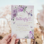 Invitation Aquarelle Chic Papillon pourpre Baby Girl Douche