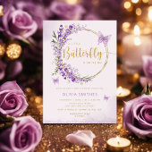 Invitation Aquarelle Chic Papillon pourpre Baby Girl Douche