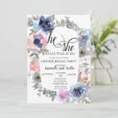 Invitation Aquarelle chic rose bleu Fleur Révélation de genre (Debout devant)