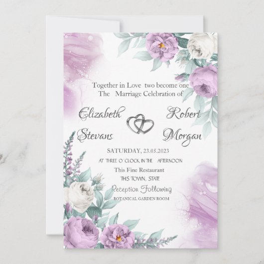 Invitation Aquarelle Chic Roses Violettes (Devant)