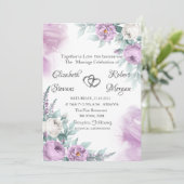 Invitation Aquarelle Chic Roses Violettes (Debout devant)
