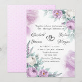 Invitation Aquarelle Chic Roses Violettes (Devant / Derrière)
