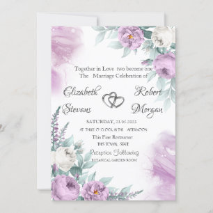 Invitation Aquarelle Chic Roses Violettes