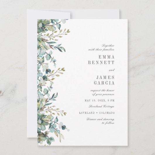 Invitation Aquarelle Chic Sage Eucalyptus Mariage I (Devant)