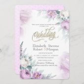 Invitation Aquarelle Chic Violet Fleurs (Devant / Derrière)