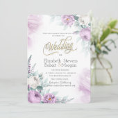 Invitation Aquarelle Chic Violet Fleurs (Debout devant)