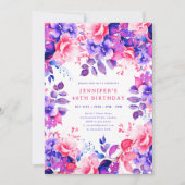 Invitation Aquarelle chic violet Floral 40e anniversaire (Devant)