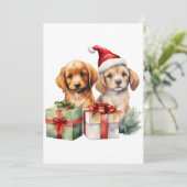 Invitation Aquarelle Chien de Noël avec cadeaux (Debout devant)