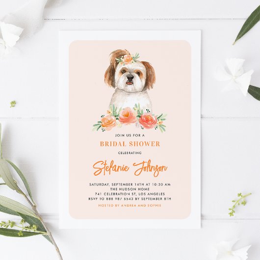 Invitation Aquarelle Chih Tzu et Fleurs de Pêche Chien Annive