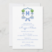 Invitation Aquarelle Chinoiserie Bleu Topio Monogramme Crest (Devant)