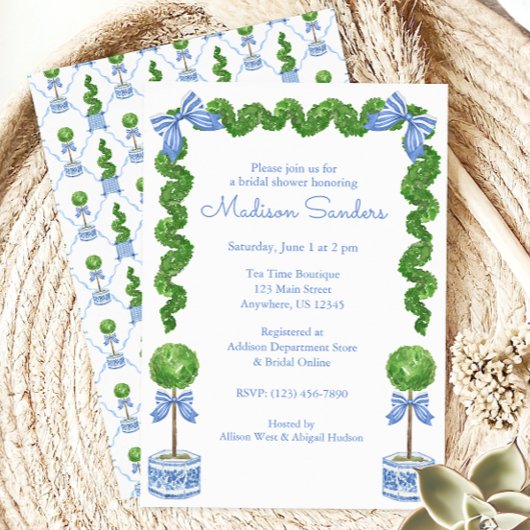 Invitation Aquarelle Chinoiserie Blue Bow Topiary